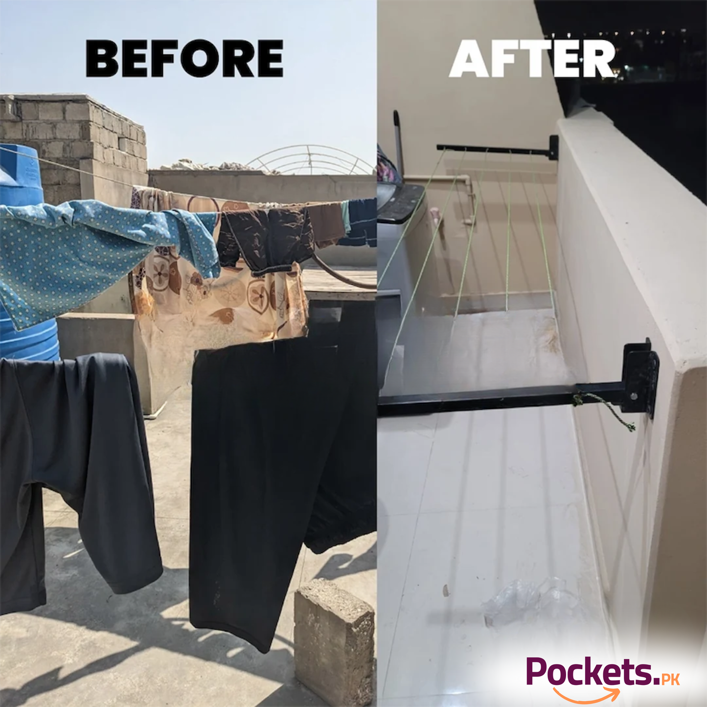 24 inch Foldable Metal Clothline Wall Mounted - Heavy Duty Laundry Dryer