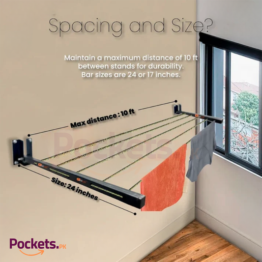 24 inch Foldable Metal Clothline Wall Mounted - Heavy Duty Laundry Dryer