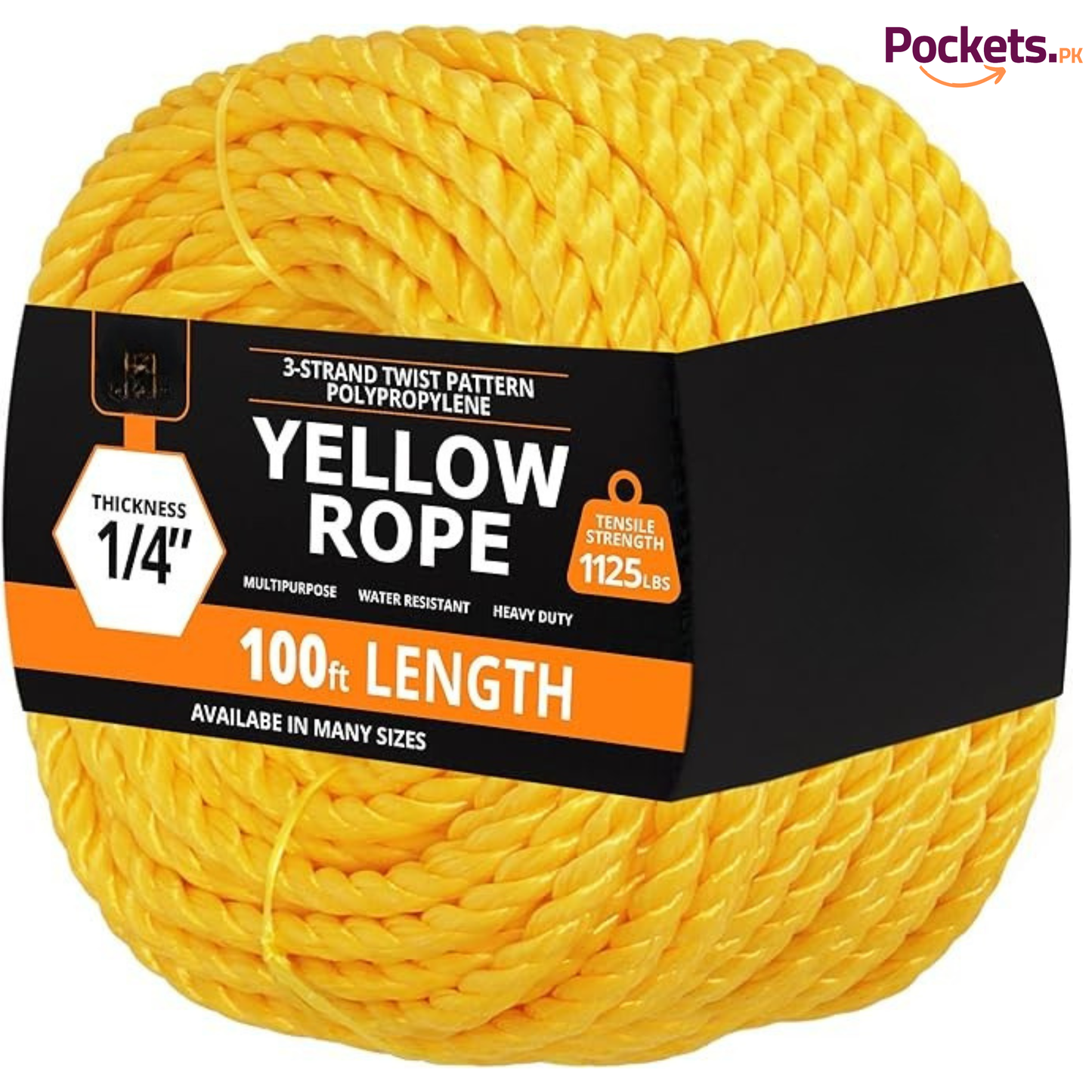 100ft Heavy-Duty Yellow Rope | Adjustable Parashot Clothesline for Indoor & Outdoor Use