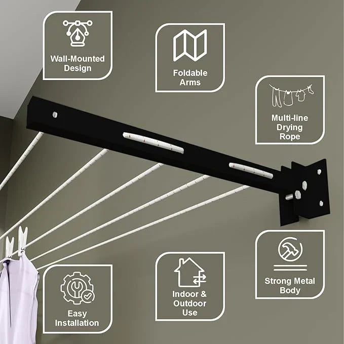 24 inch Foldable Metal Clothline Wall Mounted - Heavy Duty Laundry Dryer